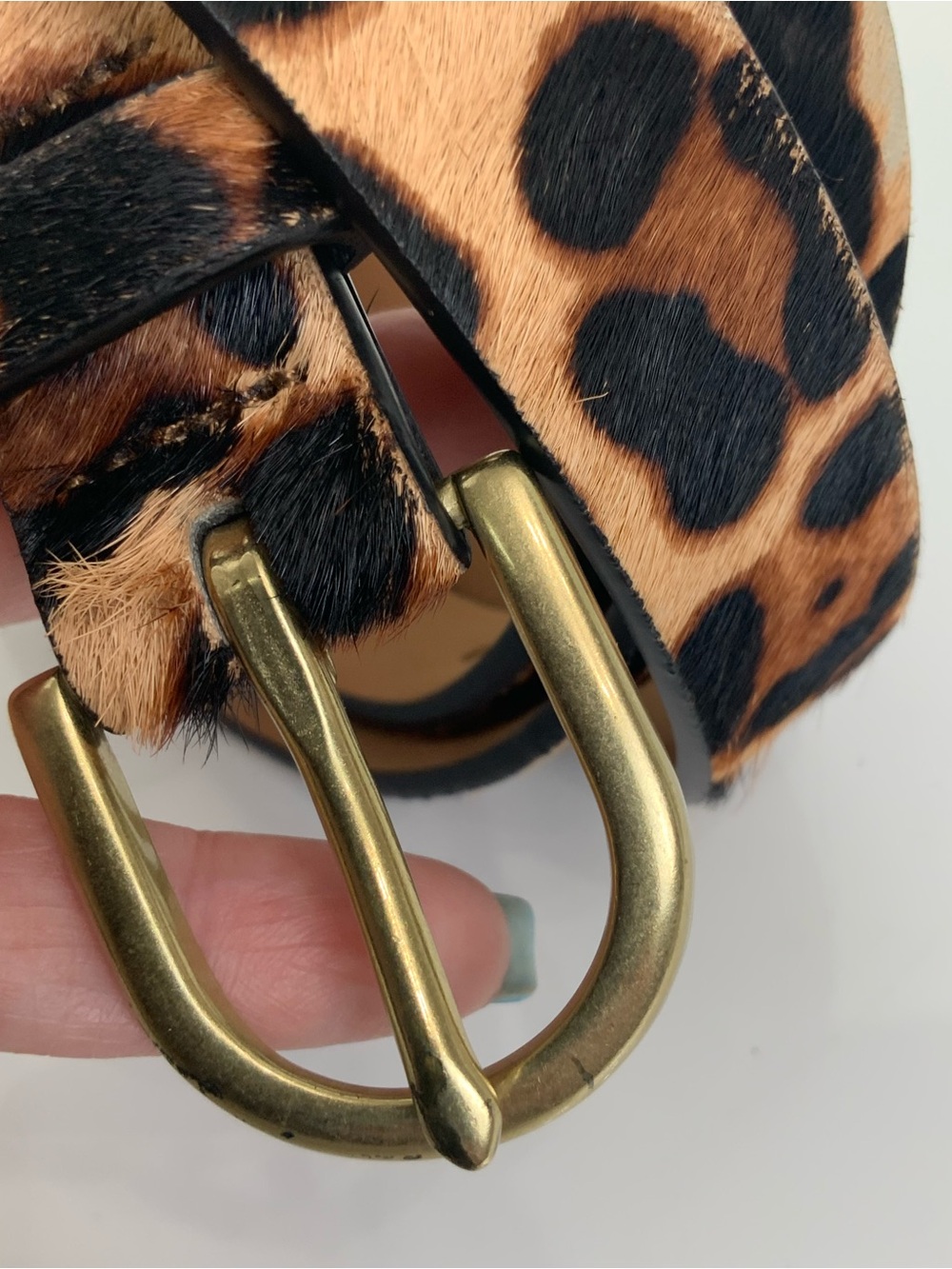 J. Crew Women’s Sz M/L Calf Hair Leopard Print 1” Belt Gold Tone Buckle #AH687 - Picture 2 of 8